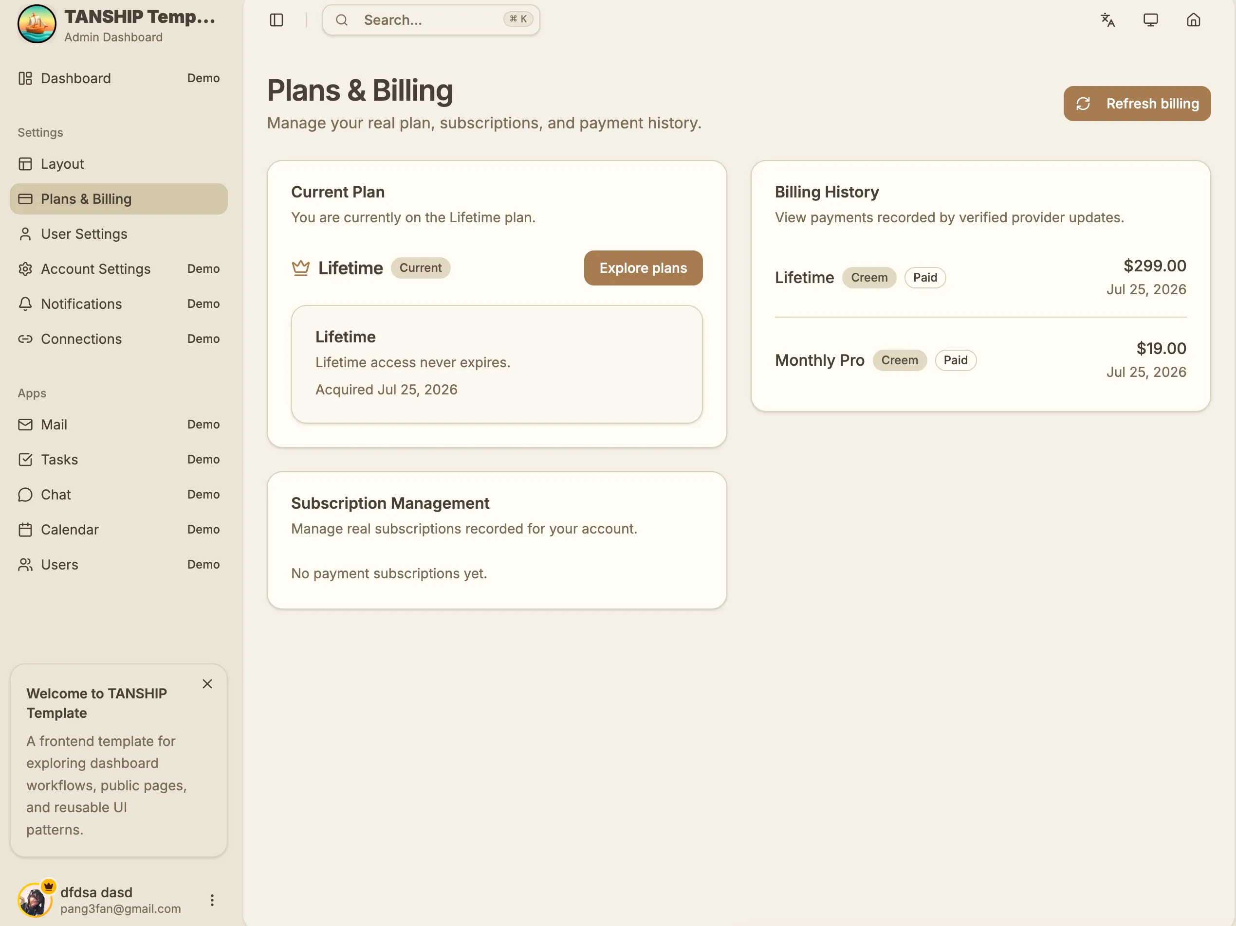 subscription billing preview - Light Mode