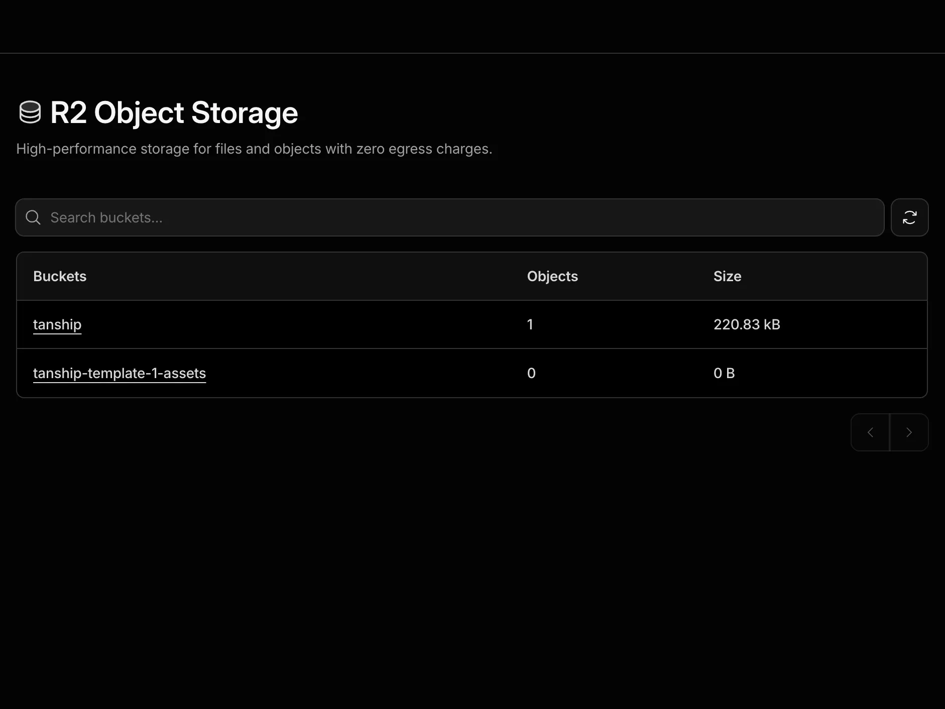 R2 storage preview - Dark Mode